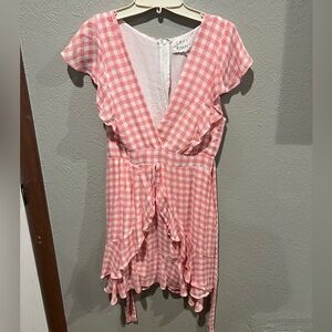 Lost + Wander Pink Checkered Dress EUC 100% Rayon Girly Dress